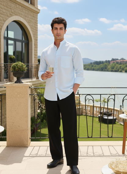 Asian Collar Shirt I Cotton Hemp Fabric I Blue Shirt I Moon N Lotus