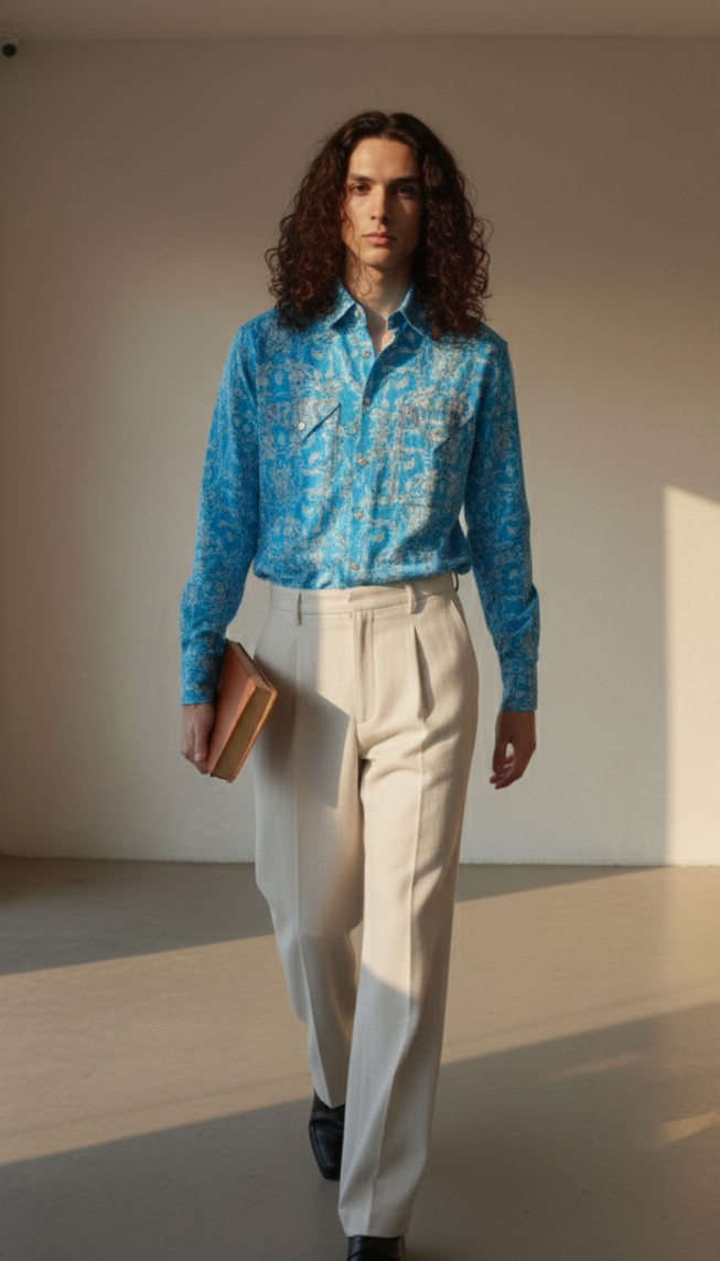 Oversized shirt | 100% Hemp Fabric |Blue floral Print | Moon N Lotus