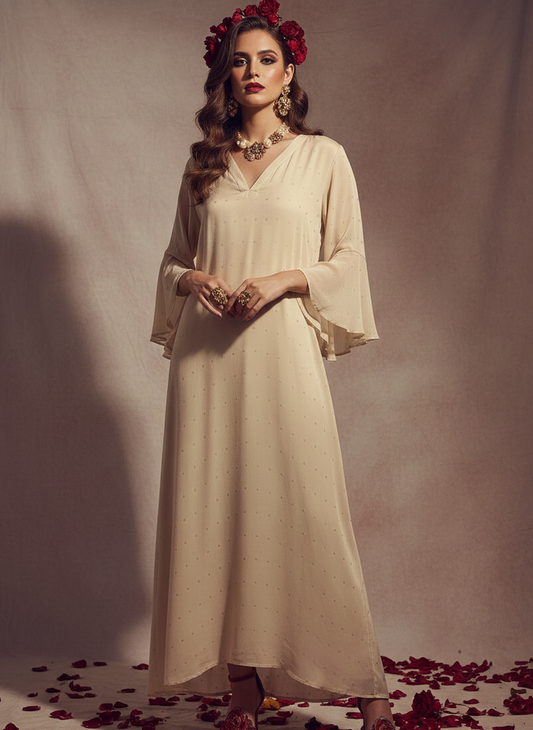 Lightweight gold polka kurta dress for women, perfect for festive and casual styling Moon N Lotus
