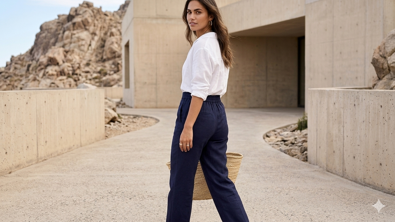 Navy Wide Leg Pants | Rose Fabric | Moon N Lotus