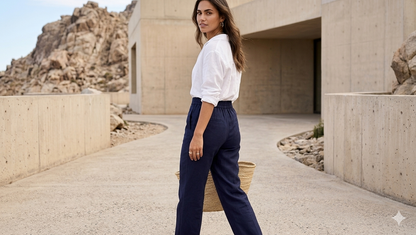 Navy Wide Leg Pants | Rose Fabric | Moon N Lotus