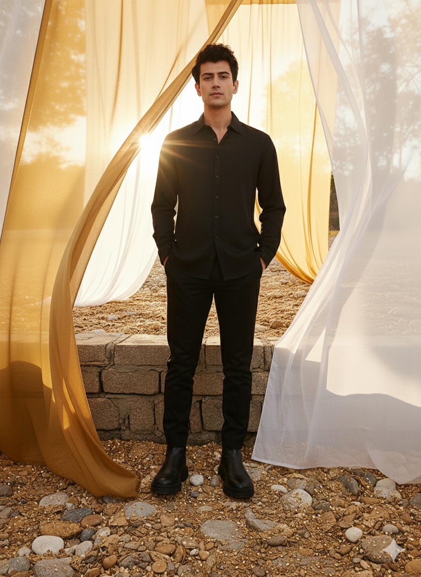 Classic Shirt I Orange Fabric I Black Shirt I Moon N Lotus