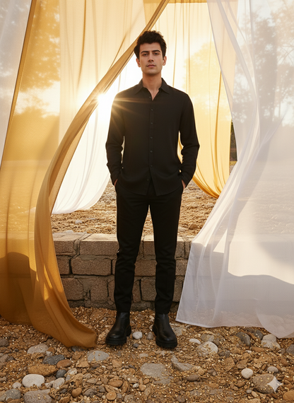 Classic Shirt I Orange Fabric I Black Shirt I Moon N Lotus