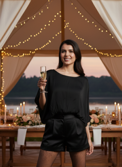 Circle Top I Rose Fabric I Black I Plain | Moon N Lotus