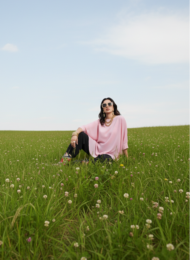 Assymetrical Top I Corn Fabric I Pink I Moon N Lotus