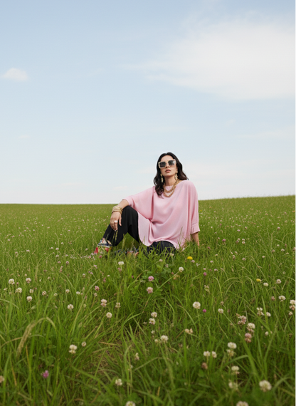 Assymetrical Top I Corn Fabric I Pink I Moon N Lotus