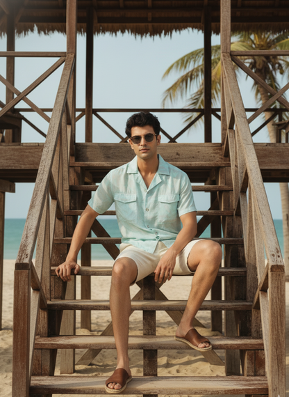 Hawaiian Shirt I  Rose Fabric I Mint I Moon N Lotus