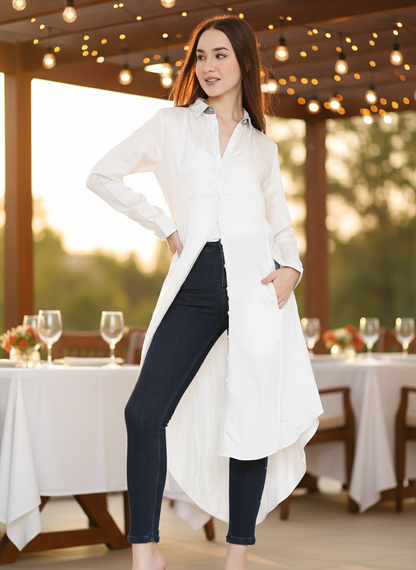 Relaxed fit white shirt dress for women in bamboo fabric, comfortable everyday style Moon N Lotus