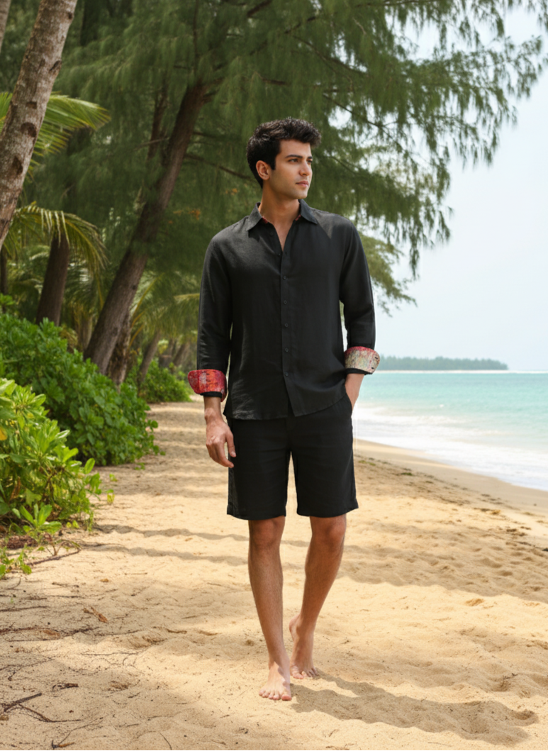 Moon N Lotus men’s black collared bamboo fabric shirt breathable eco menswear