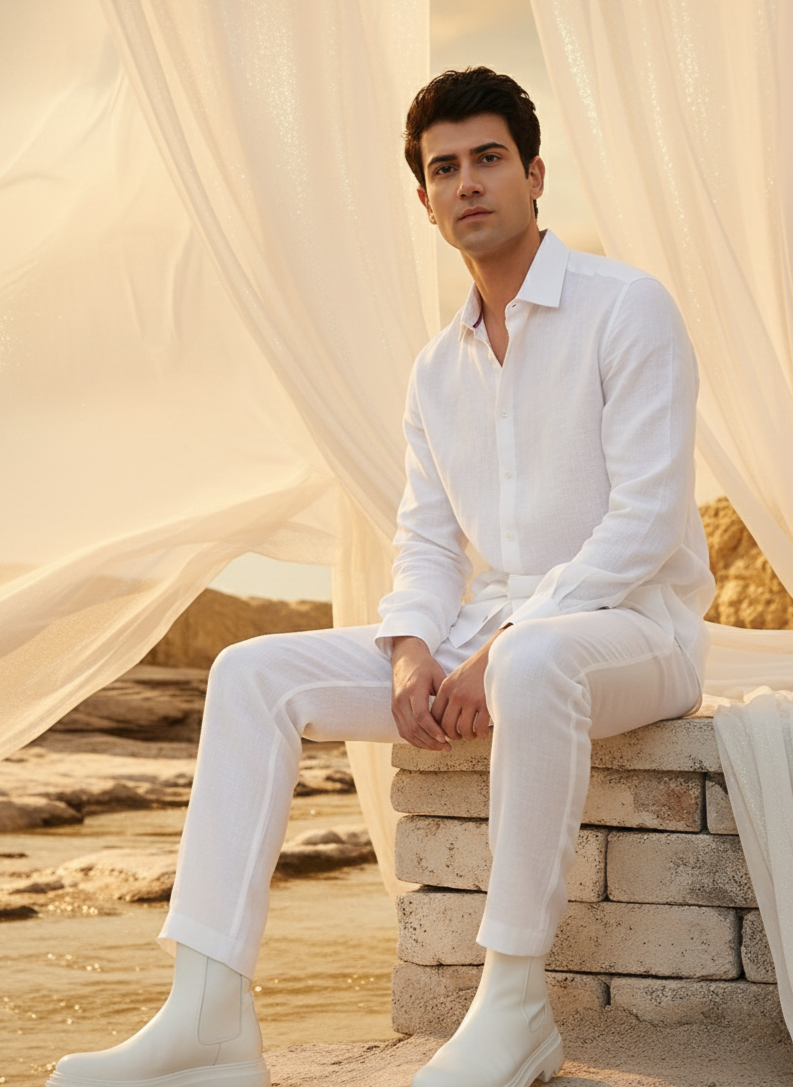 Moon N Lotus luxury sustainable white hemp shirt menswear