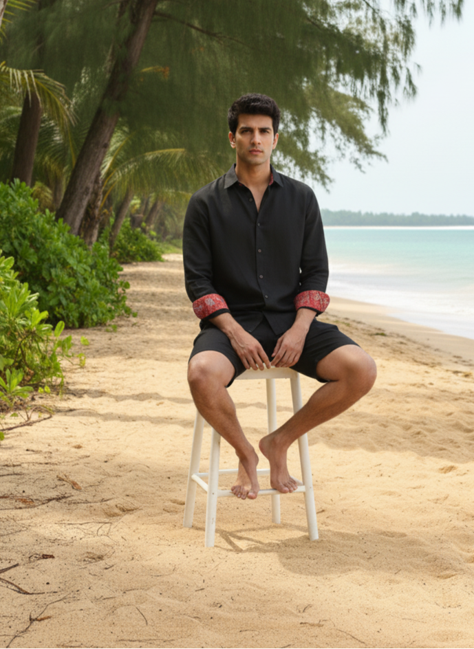 Moon N Lotus luxury sustainable black bamboo fabric shirt menswear