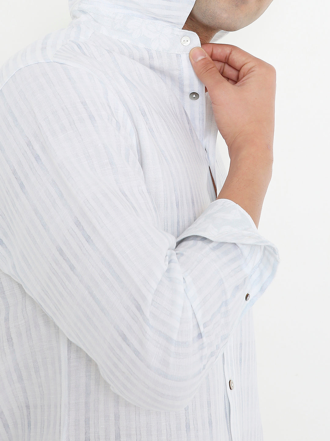 Printed Shirt I Cotton Hemp  Fabric I Stripe I Moon N Lotus