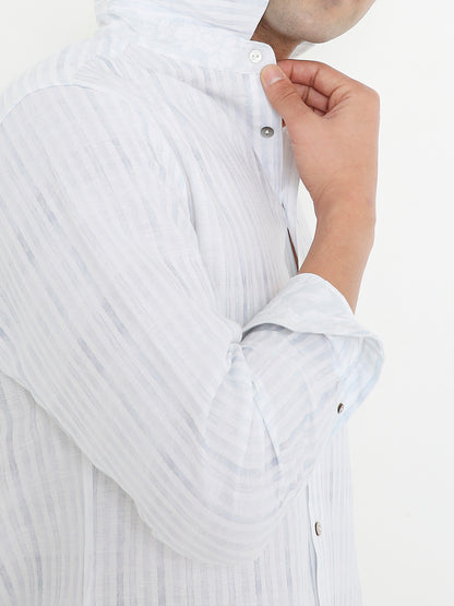 Printed Shirt I Cotton Hemp  Fabric I Stripe I Moon N Lotus