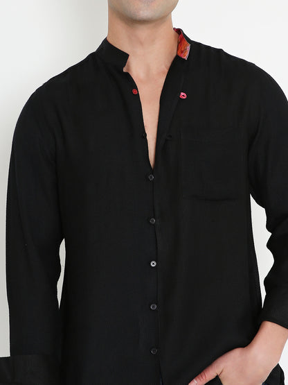 Asian Collar Shirt I Orange Fabric I Black Shirt I Moon N Lotus