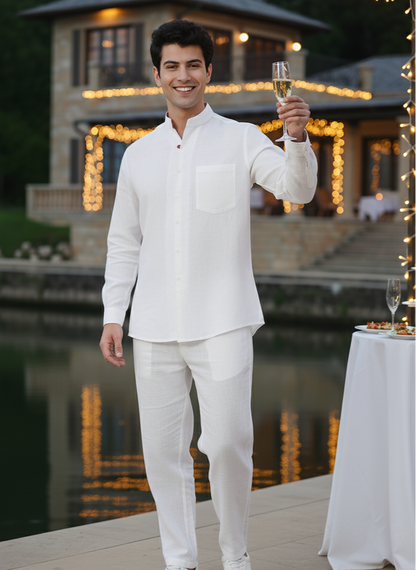 Lightweight Asian collar shirt for men, perfect for summer and minimal styling Moon N Lotus
