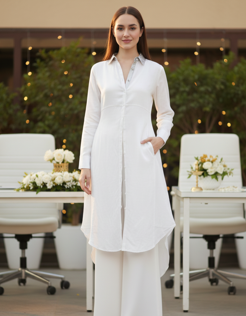 Close-up of bamboo fabric on white shirt dress, soft sustainable breathable texture Moon N Lotus