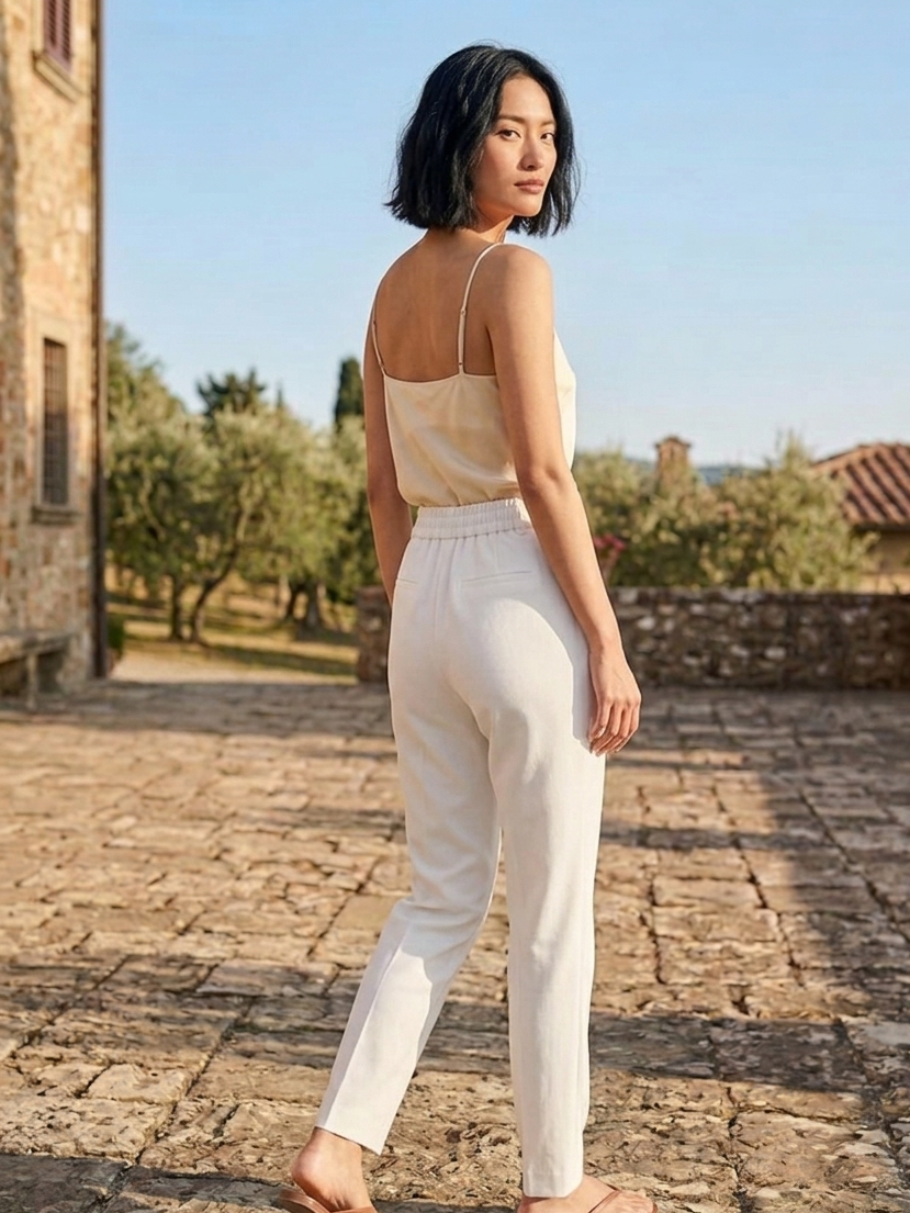 Soft bamboo fabric texture of white pants lightweight breathable feel Moon N Lotus