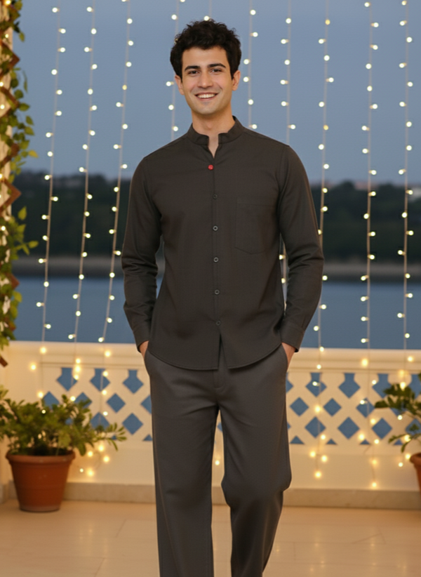 Asian Collar Black Shirt | Cotton Hemp Fabric | Moon N Lotus