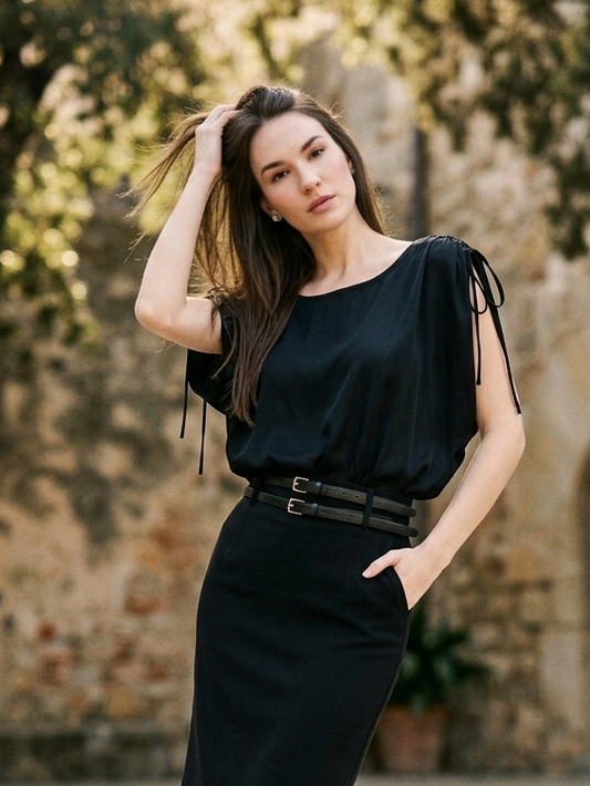 Black circle top in rose fabric by Moon N Lotus, lightweight breathable summer wear