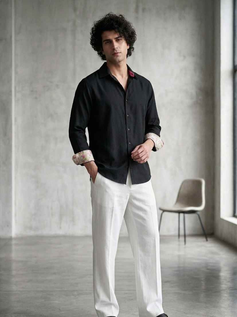 Lightweight black collared shirt for men, perfect for casual and evening wear Moon N Lotus