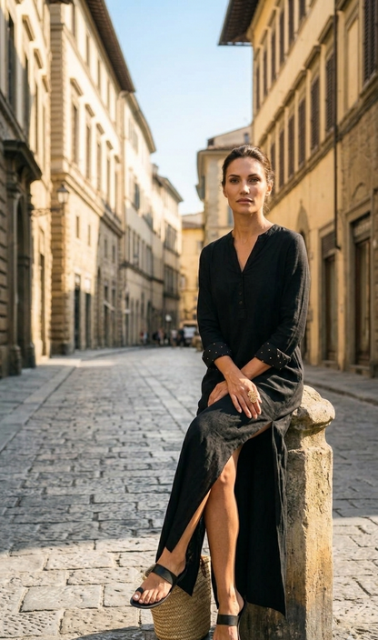Lightweight black kurta dress for women, perfect for work and casual styling Moon N Lotus
