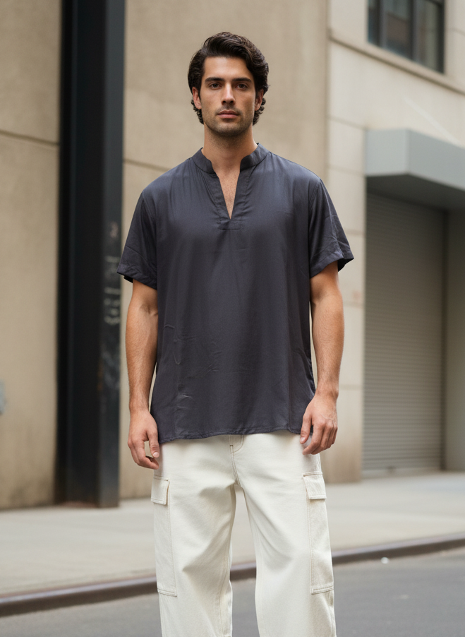 Lightweight black kurta T-shirt for men, perfect for casual and summer styling Moon N Lotus