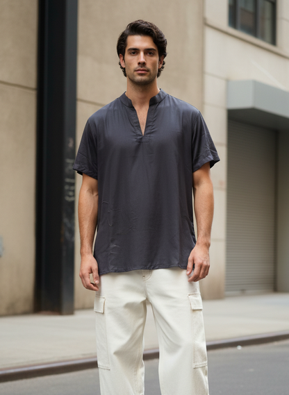 Lightweight black kurta T-shirt for men, perfect for casual and summer styling Moon N Lotus