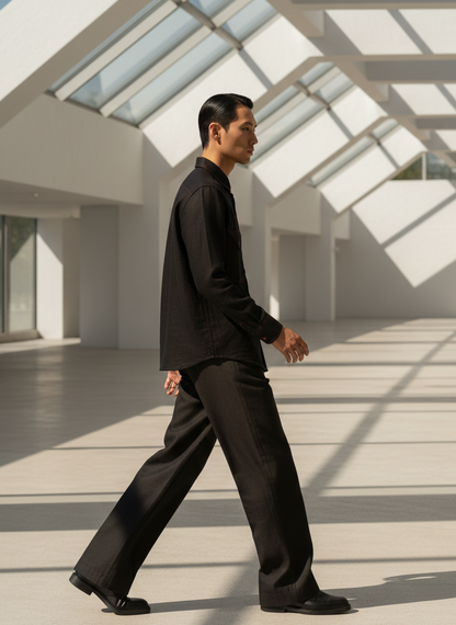 Back view of black oversized shirt, relaxed fit comfortable everyday wear Moon N Lotus