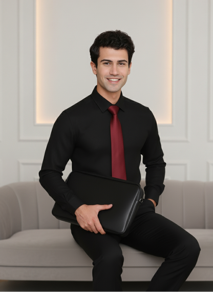 Lightweight black slim fit shirt for men, perfect for casual and smart styling Moon N Lotus