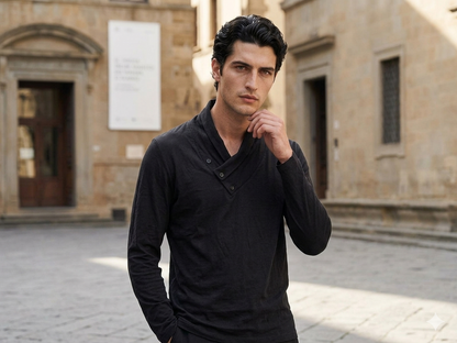 Front view of black full sleeve bamboo T-shirt with clean minimal silhouette Moon N Lotus