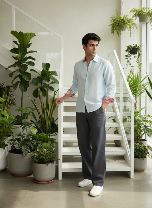  blue bamboo shirt, relaxed fit comfortable men’s wear Moon N Lotus