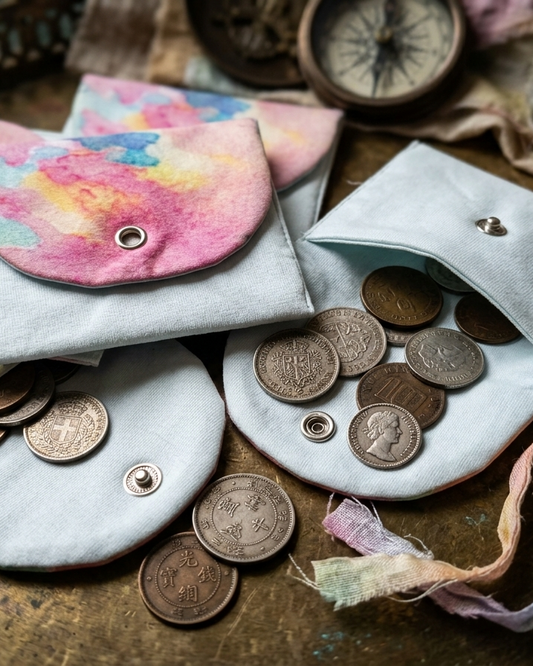 Coin pouch in rose fabric by Moon N Lotus, compact lightweight everyday essential