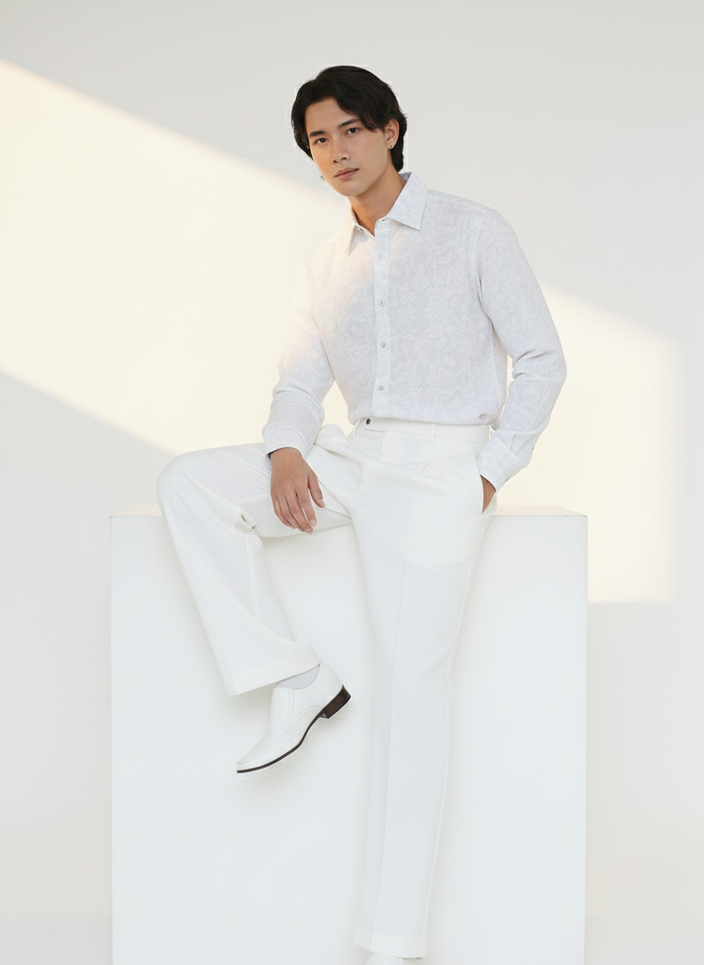 Sustainable floral cotton hemp shirt by Moon N Lotus, breathable lightweight summer shirt for men