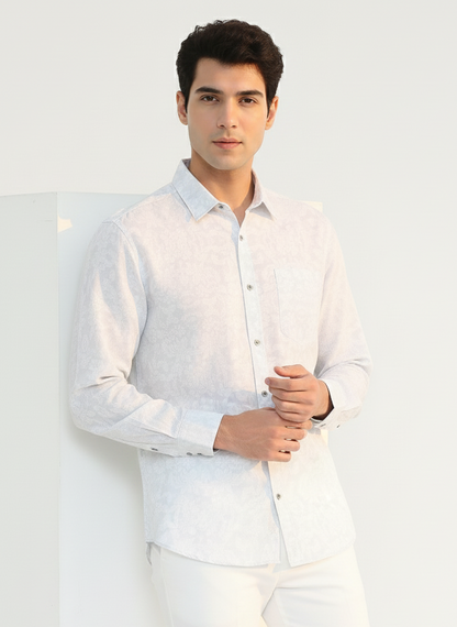 Back view of floral printed cotton hemp shirt, relaxed fit sustainable men’s wear Moon N Lotus