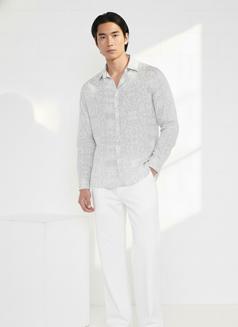 Floral printed shirt in ultra-soft rose fabric by Moon N Lotus, lightweight breathable summer shirt for men