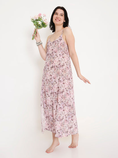 Comfortable flowy pink printed slit dress for women, ideal for relaxed summer wear Moon N Lotus