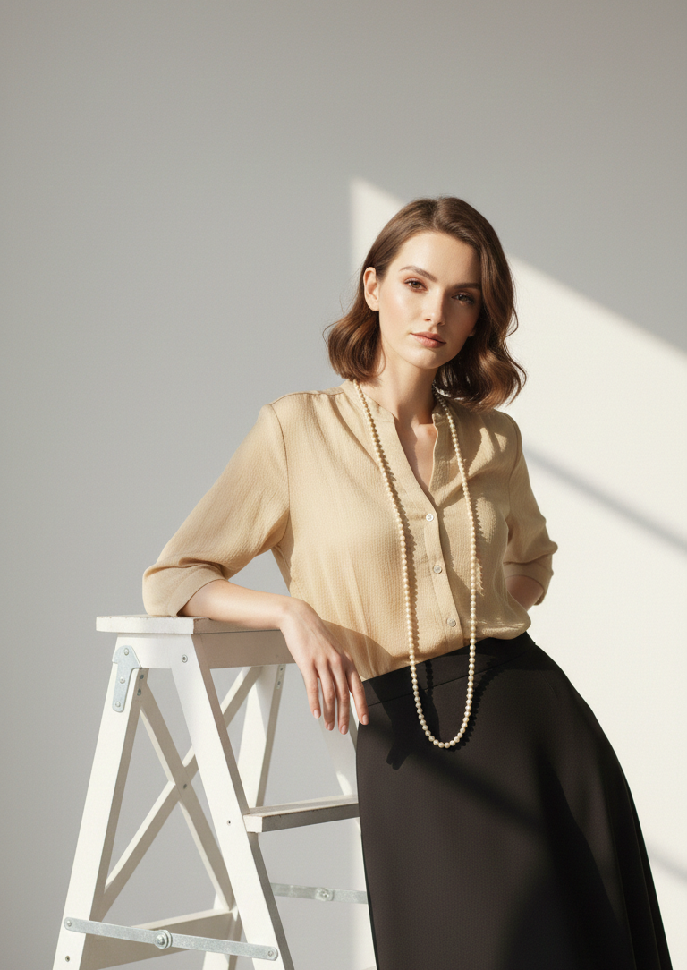 Close-up of gold shirt in orange fabric, minimal modern design Moon N Lotus