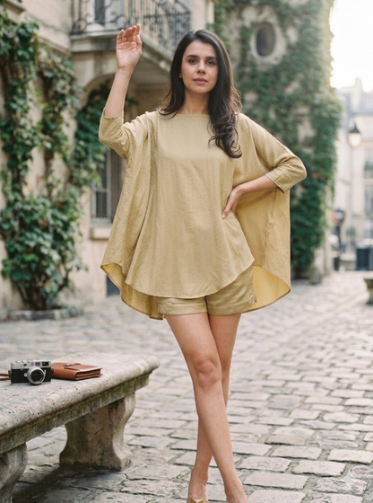 Lightweight gold asymmetrical top for women, perfect for casual and elevated styling Moon N Lotus
