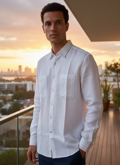 Natural hemp fabric texture with threadwork detail on white shirt Moon N Lotus