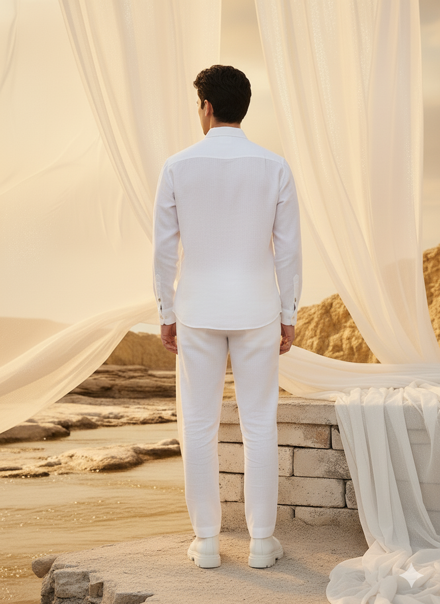 Moon N Lotus eco friendly white  100% hemp shirt breathable menswear