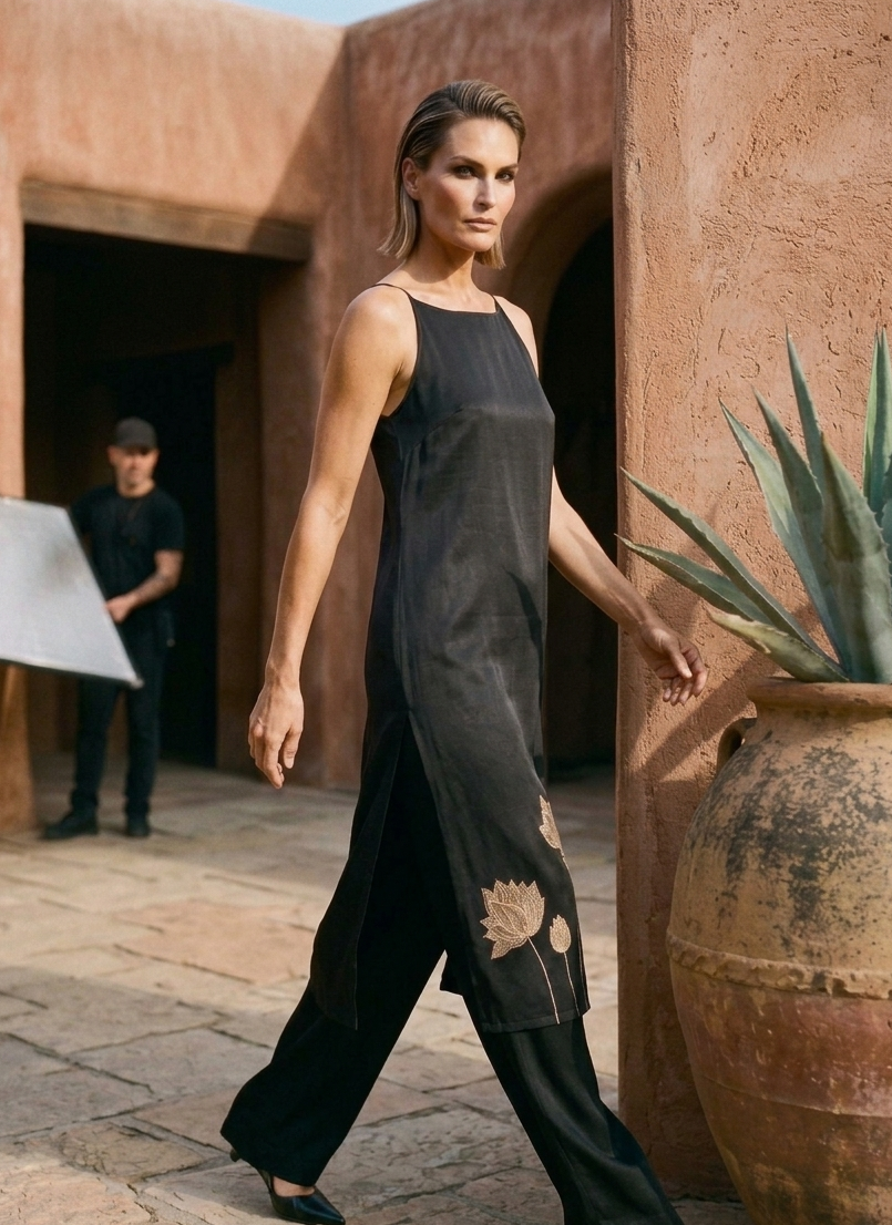 Black loop dress styled for everyday and evening wear, minimal fashion Moon N Lotus