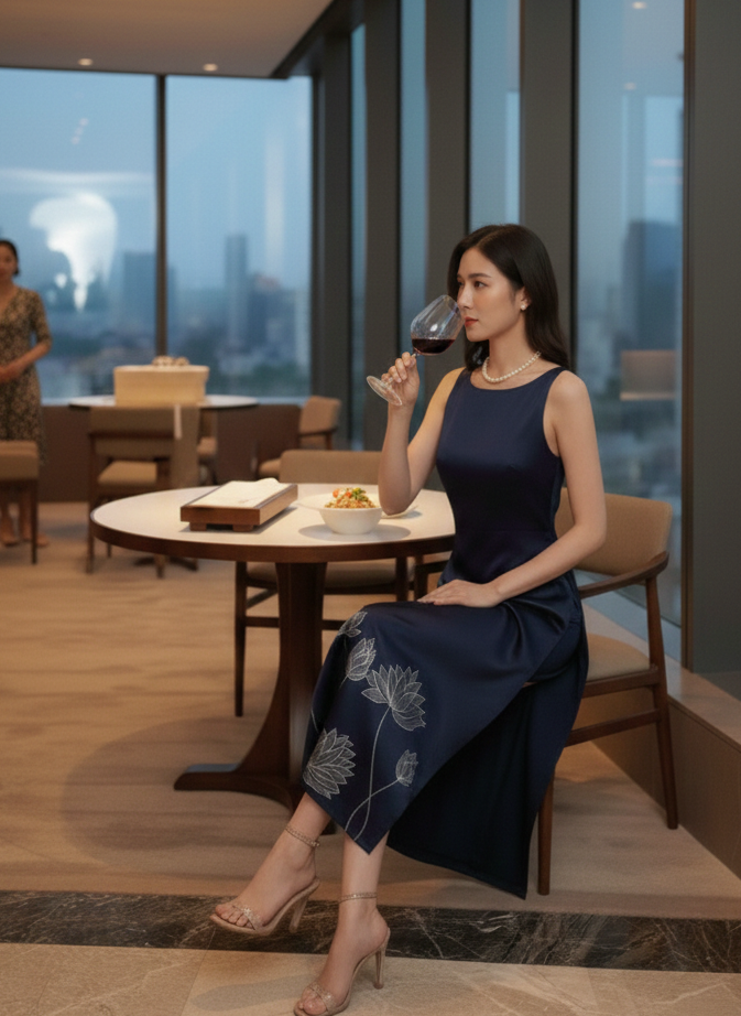 Navy loop dress styled for everyday and summer wear, minimal fashion look