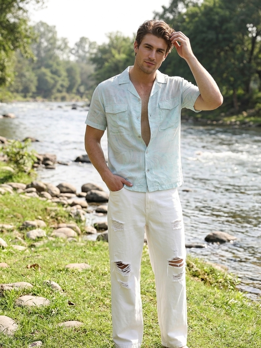 Lightweight mint Hawaiian shirt for beach, travel, and summer styling Moon N Lotus