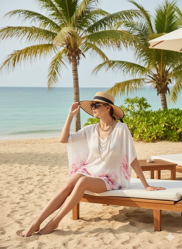 Mint short kaftan in orange fabric by Moon N Lotus, lightweight breathable resort wear for women