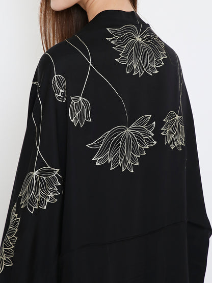 Zero waste Shrug I Rose Fabric I Black I Floral Foil | Moon N Lotus