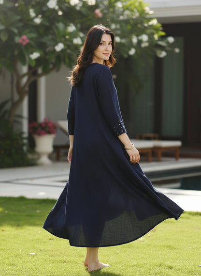 Lightweight navy kurta dress for women, perfect for work and casual styling Moon N Lotus