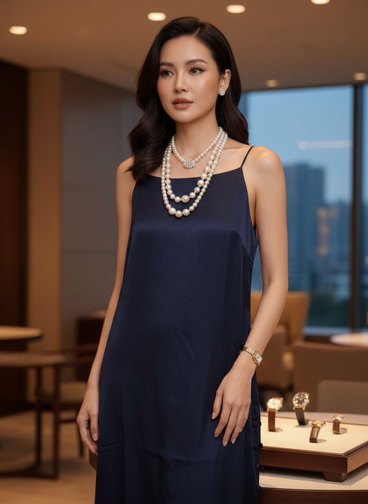 Navy loop dress in bamboo fabric, breathable soft women’s dress by Moon N Lotus