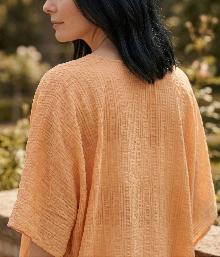 Back view of orange short kaftan, relaxed fit comfortable summer wear Moon N Lotus