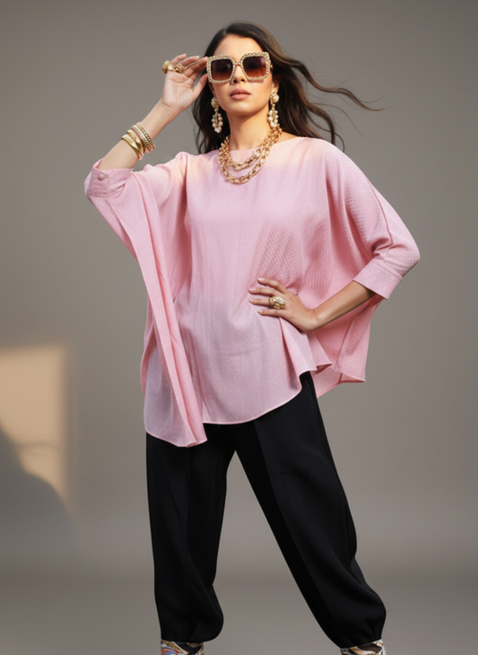 Pink asymmetrical top for women in corn fabric, lightweight breathable feminine top Moon N Lotus