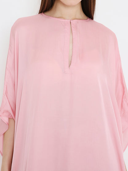 Front view of pink kaftan for women, flowy relaxed silhouette Moon N Lotus